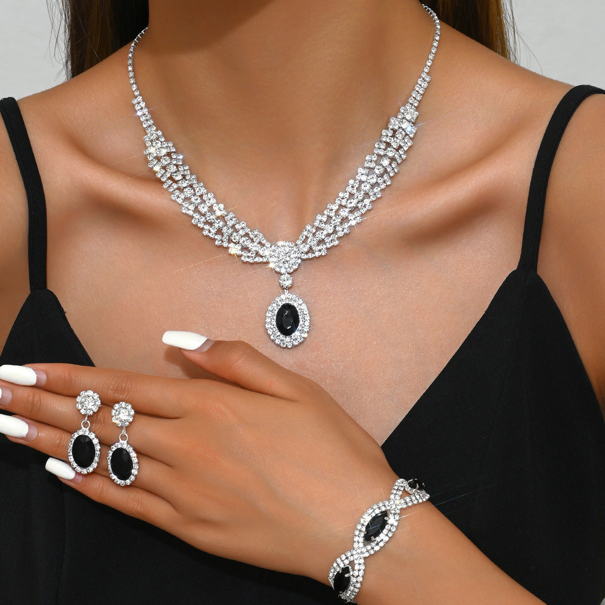 Retro Crystal Zircon Geometric Jewelry Set