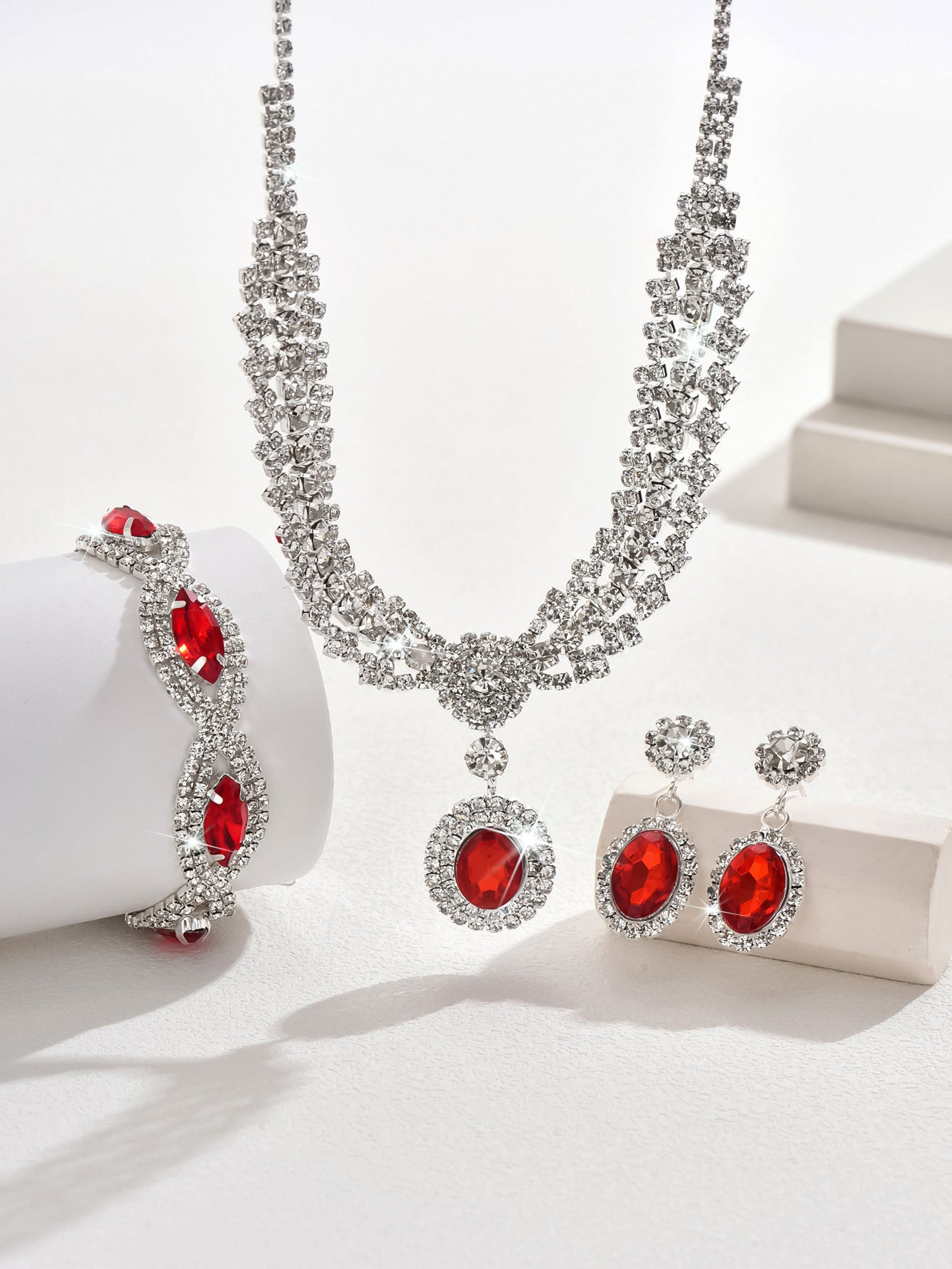 Retro Crystal Zircon Geometric Jewelry Set