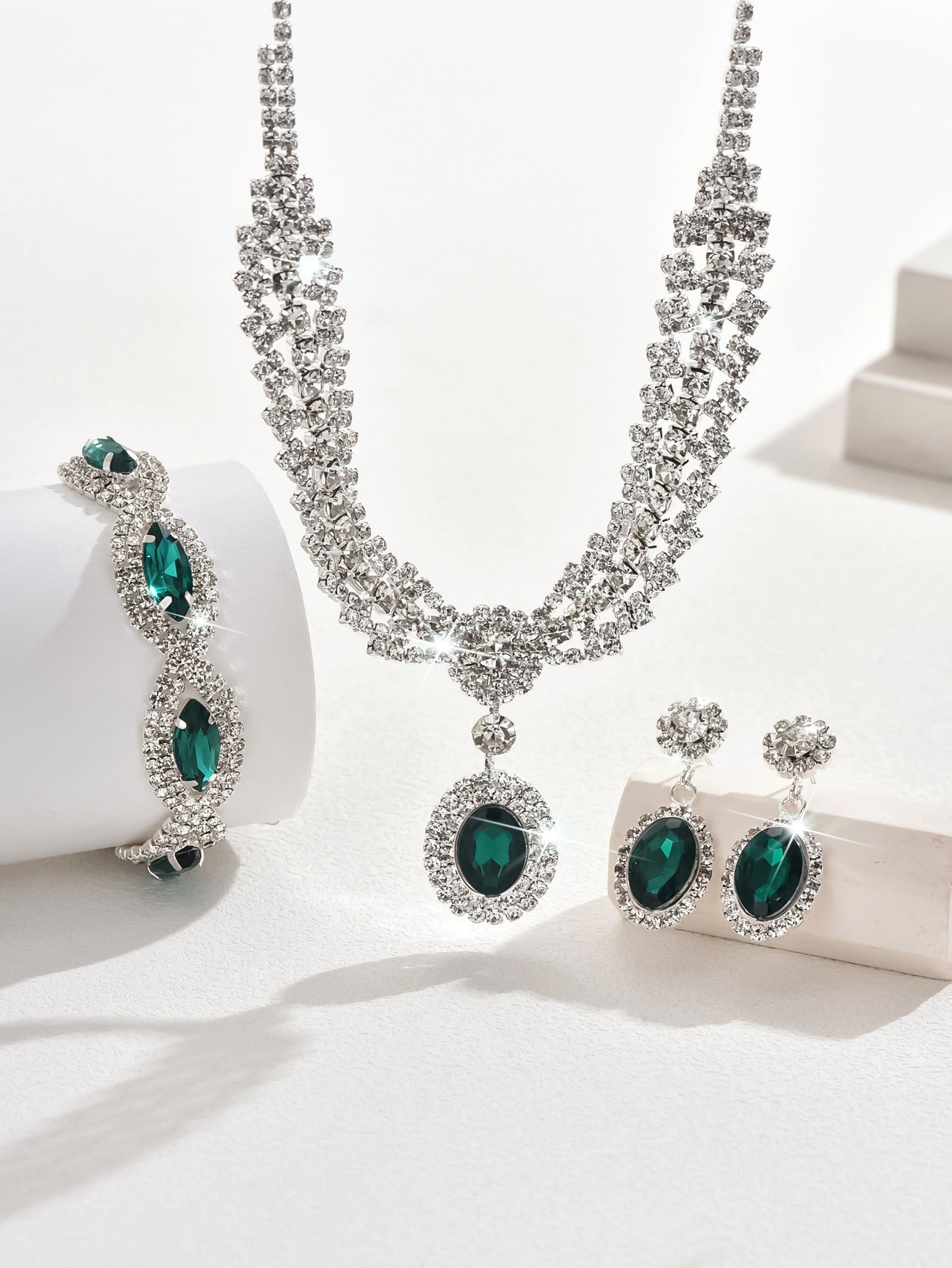 Retro Crystal Zircon Geometric Jewelry Set